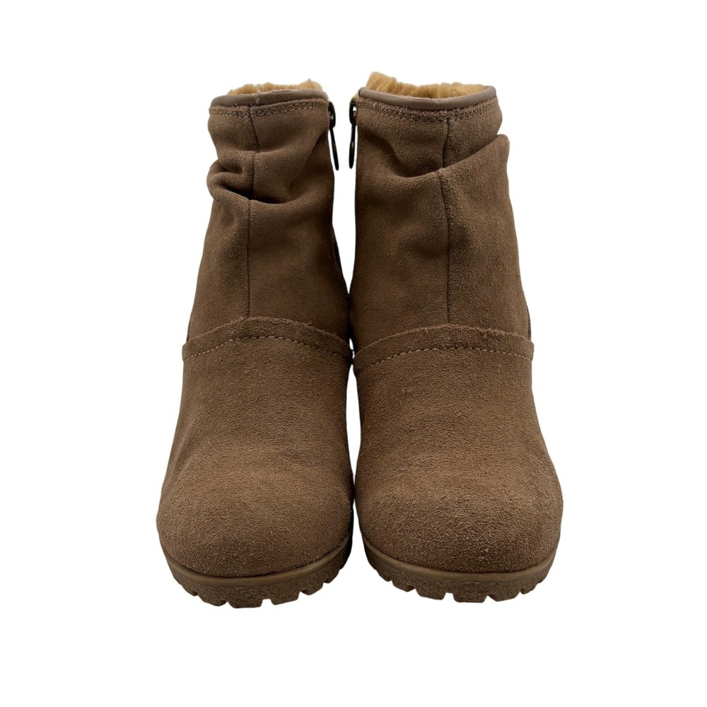Sporto Wedge Ankle Boots Womens 7.5 Brown Excellent Suede Faux Fur Tassel Slouch